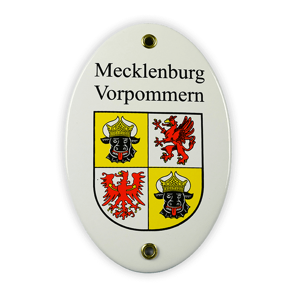Emailschild oval, 10 x 15 cm, Wappen Mecklenburg Vorpommern