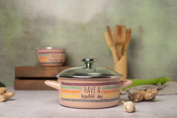Topf flach mit Deckel Dekor " Have a beautyful Day"