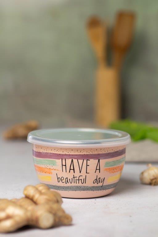 Schale mit Deckel,14cm,1,1 Ltr Dekor "" Have a beautyful Day "