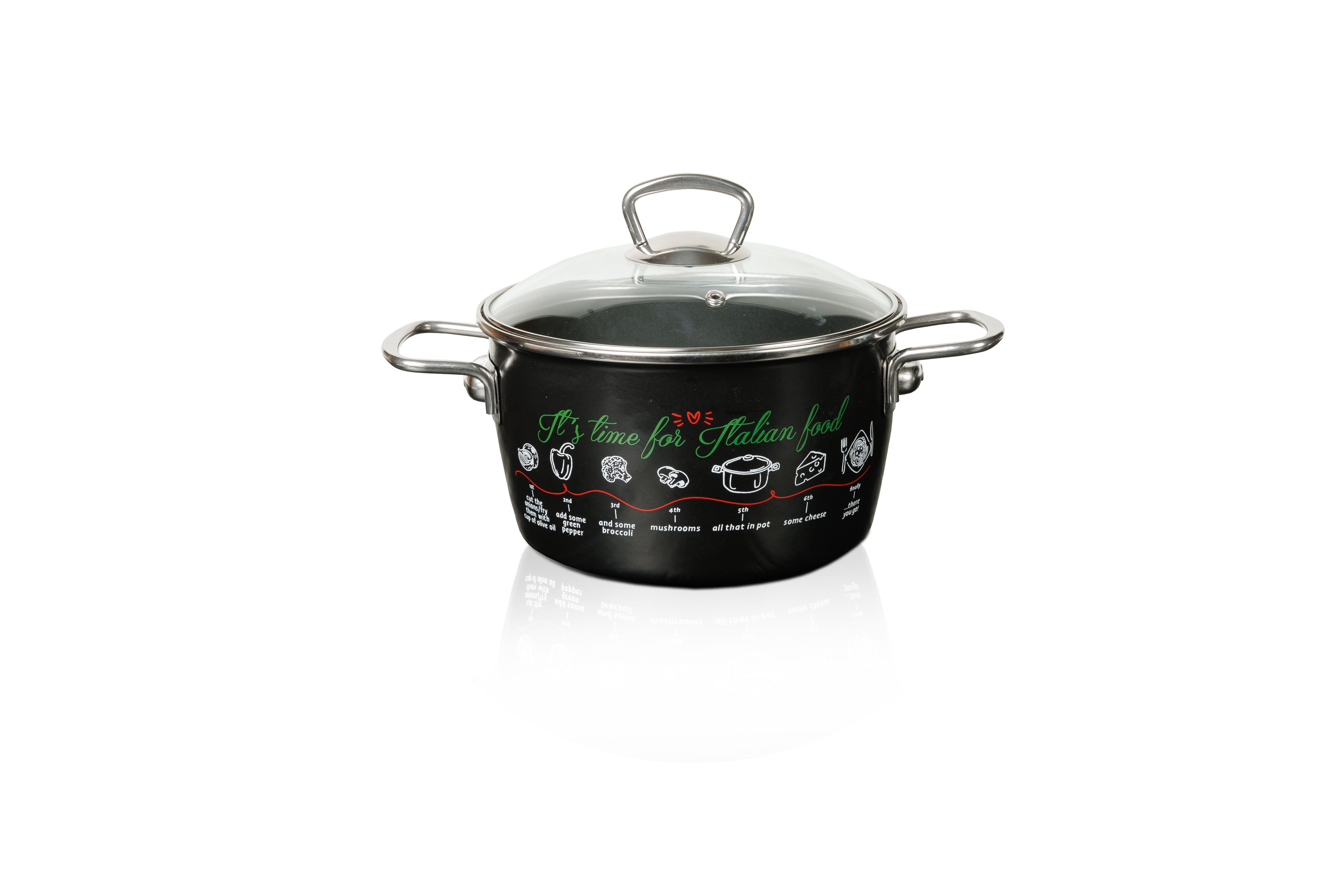 Topf mit Deckel, 20 cm, 3,5 Ltr, matt schwarz ,Dekor 