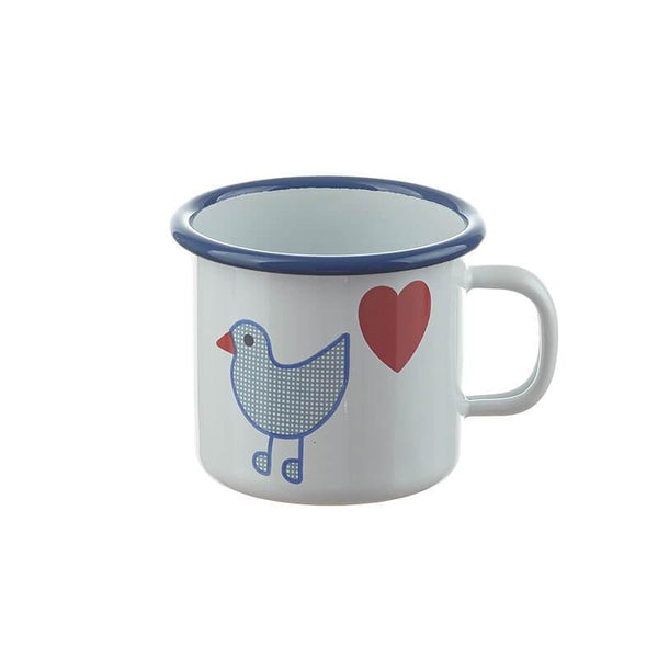 Mug 7 cm, white/blue, heart bird
