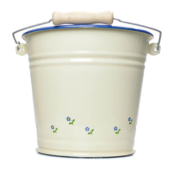 Bucket 6 liters, cream/blue, flowers