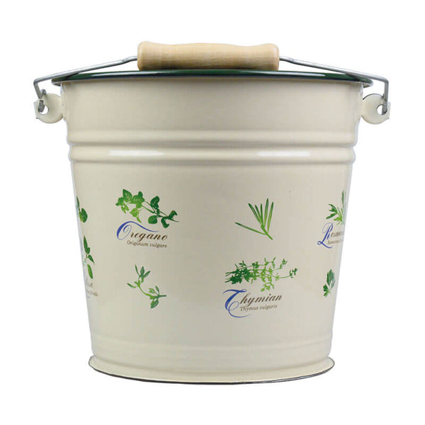 Bucket 6 liters, cream/green, herbs