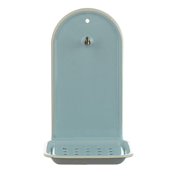 Hanging soap dish, high with hooks, light blue/cream