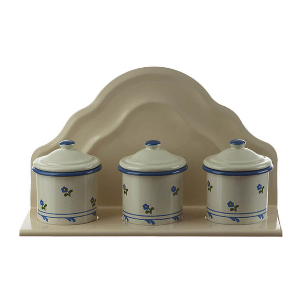Wall hanger with 3 containers, cream/blue, flowers
