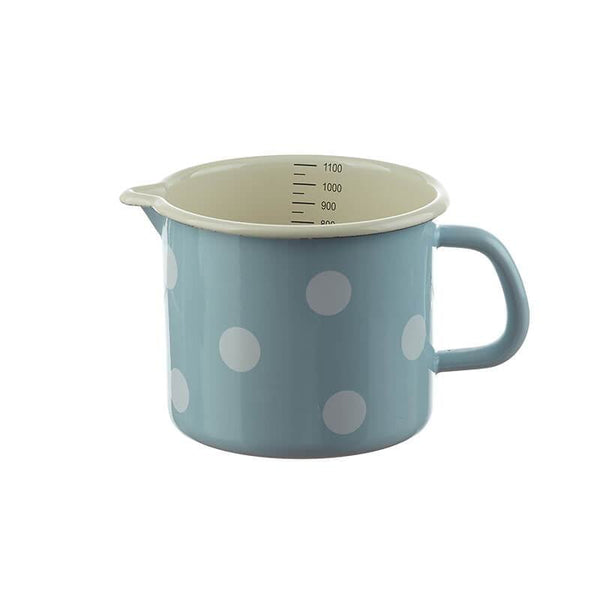 Milk pot 1 liter. with scale, light blue, polka dots