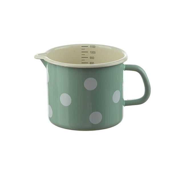 Milk pot 1 liter. with scale, mint, polka dots