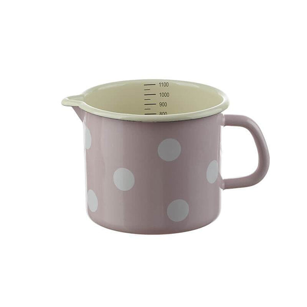 Milk pot 1 liter. with scale, rosé, polka dots