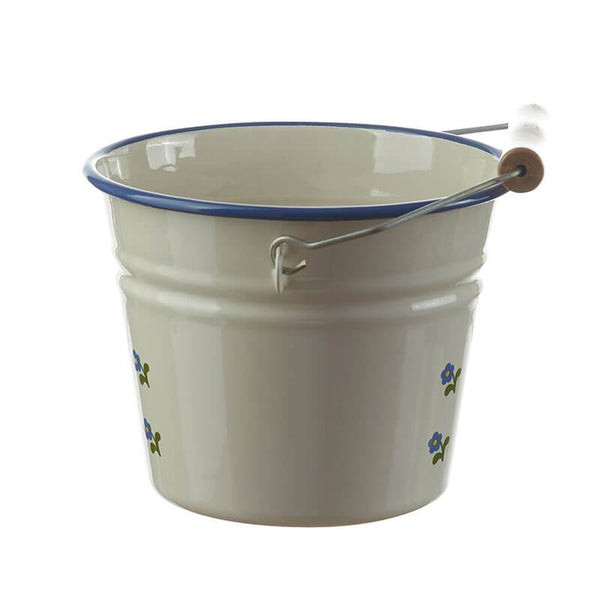 Children's bucket 16 cm, cream/blue, flowers
