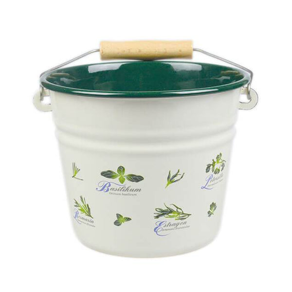 Children's bucket 16 cm, cream/green, herbs
