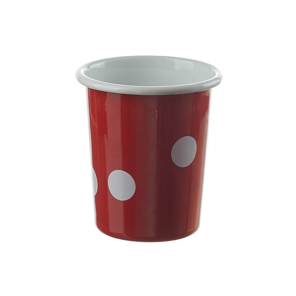 Enamel mug conical, red/white, polka dots
