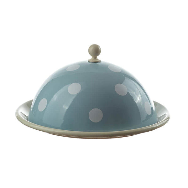 Cheese dome, 2 parts, 20 cm, light blue, polka dots