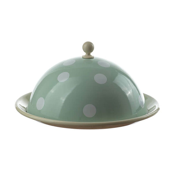 Cheese dome, 2 parts, 20 cm, mint, polka dots
