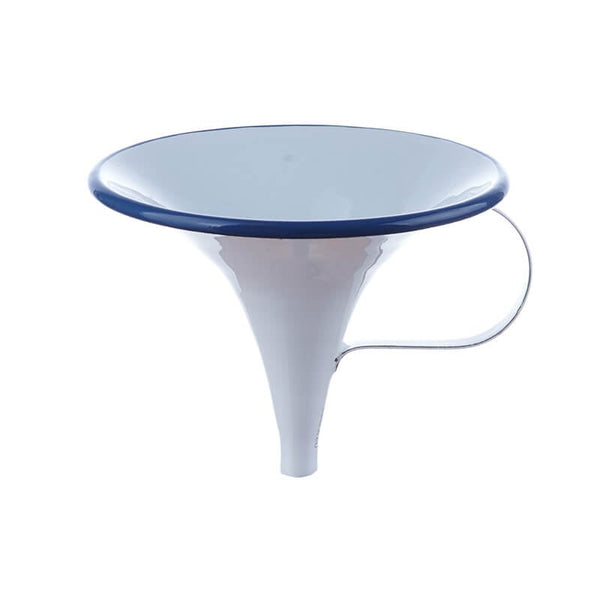 Enamelled funnel, large 13.5 cm, white/blue