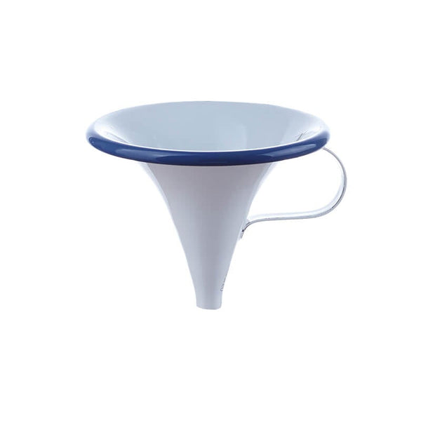 Enamelled funnel, medium 11.5 cm, white/blue
