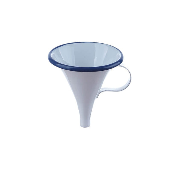 Enamelled funnel, small 9 cm, white/blue