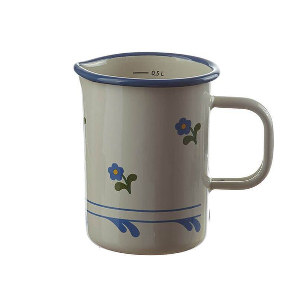 Measuring cup 0.5 liters with scale, cream/blue, flowers