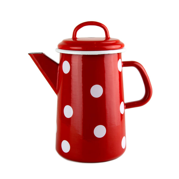 Coffee pot 1.6 ltr, red/white, polka dots
