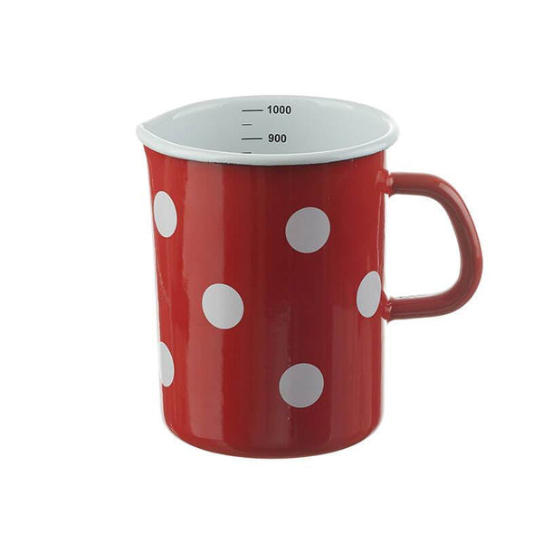 Measuring cup 1 liter. with scale, red/white, polka dots