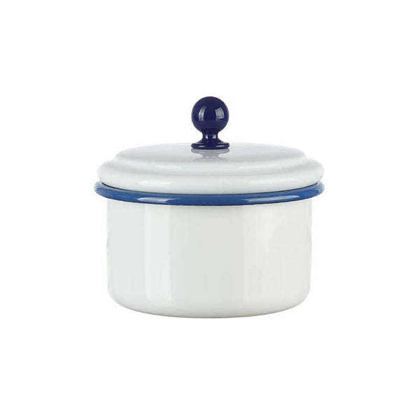 Small storage jar with tight-fitting lid, white/blue
