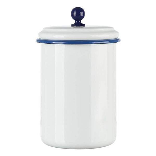 Large storage jar with tight-fitting lid, white/blue