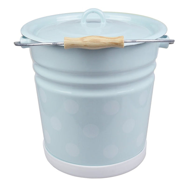 Bucket 12 liters with lid, light blue, polka dots