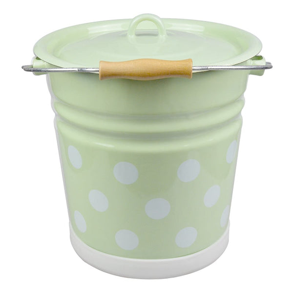 Bucket 12 liters with lid, mint, polka dots