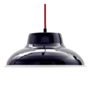Lampe 320 mm emailliert mit Messingfassung Außen schwarz, Innen weiß , Textilkabel