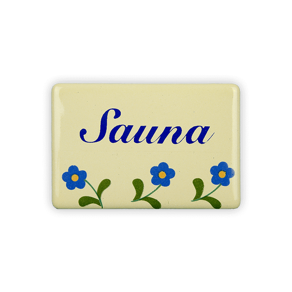 Enamel sign 6 x 4 cm, sauna, flowers