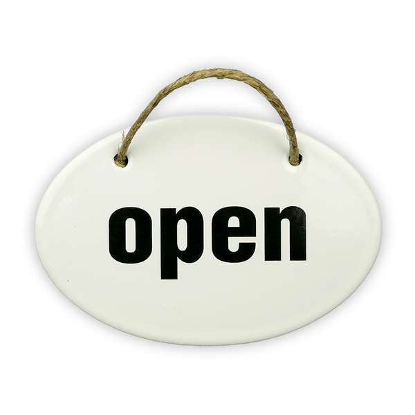 Reversible oval sign, 15 x 10 cm, open/closed