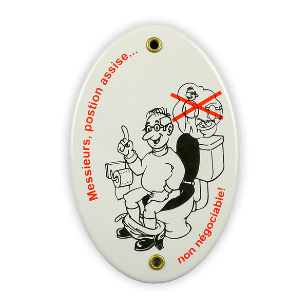 Oval enamel sign, 10 x 15 cm, Messieurs, position assise