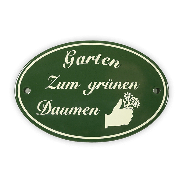 Enamel sign oval, 15 x 10 cm, Garden For Green Thumb