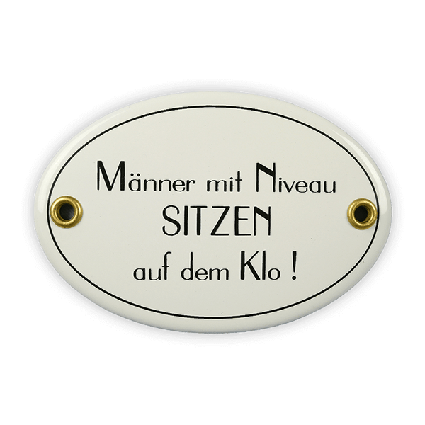 Oval enamel sign, 10.5 x 7 cm, men with standards