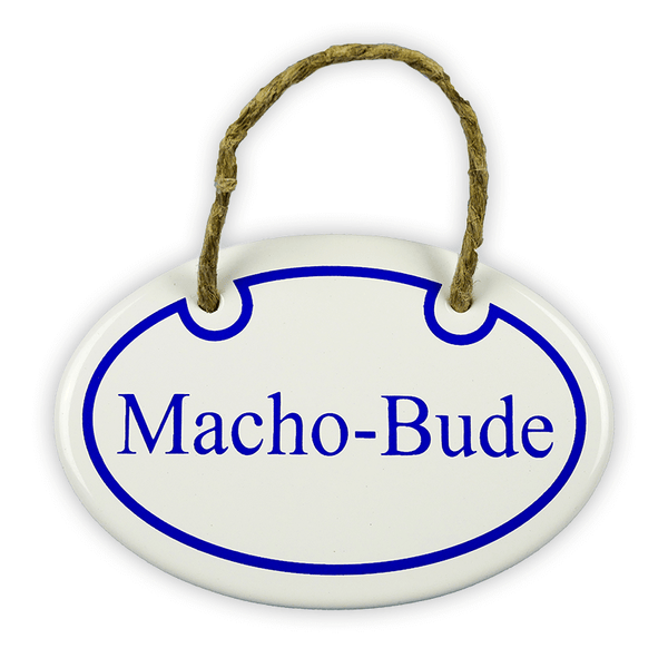 Oval enamel sign, 10.5 x 7 cm, Macho Bude