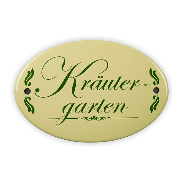 Oval enamel sign, 15 x 10 cm, herb garden