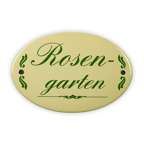 Oval enamel sign, 15 x 10 cm, rose garden