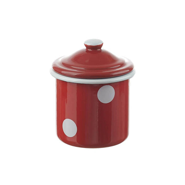 Sugar bowl with lid, 8 cm, red/white, polka dots