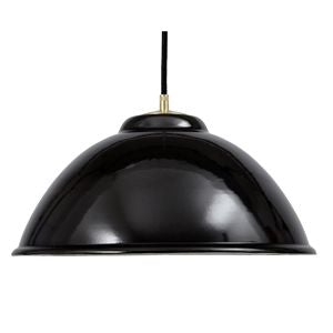 Lampe 340 mm emailliert mit Messingfassung Außen schwarz, Innen weiß , Textilkabel